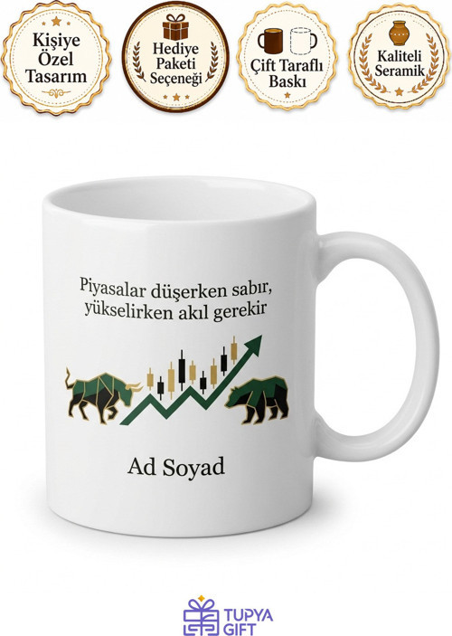 Borsa Grafiği Boğa Ayı Çizimli Yükselen Değer Finansçı Kupası Hediye Bardak