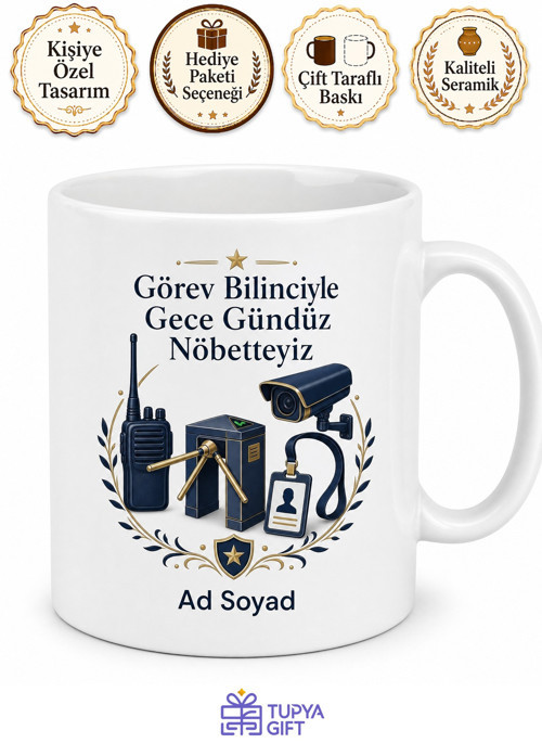Güvenlik Görevlisine Hediye Gece Nöbeti Görev Aşkı Kupa Bardak Telsiz Kamera Odası