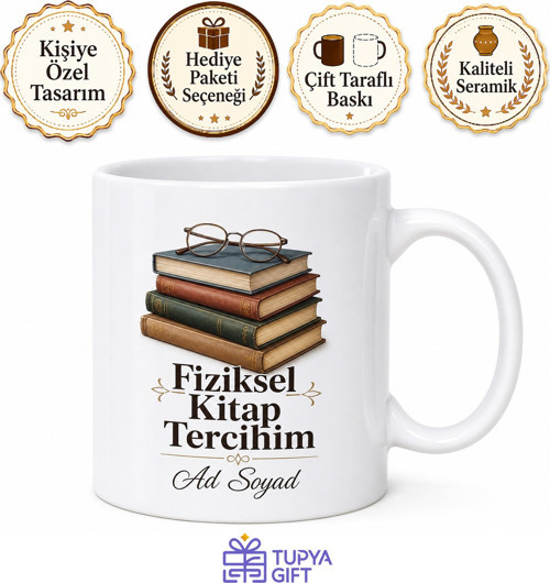 Fiziksel Kitap Tercihim Yazılı Kupa Bardak Kitap Kurdu Hediye Özel Tasarım