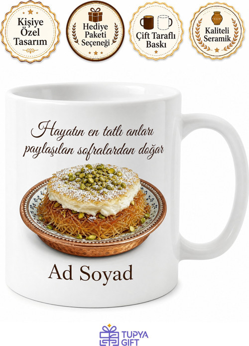 Kaymaklı Ekmek Kadayıfı Temalı Baskılı Kupa Bardak Özel Tasarım Hediye