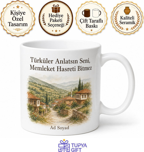 Memleket Türküsü Temalı Baskılı Kupa Bardak Hediye Porselen Mug