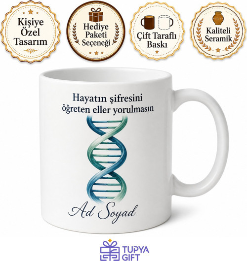 DNA Spirali Çizimli Hayatın Şifresi Biyoloji Öğretmeni Kupası Hediye Bardak