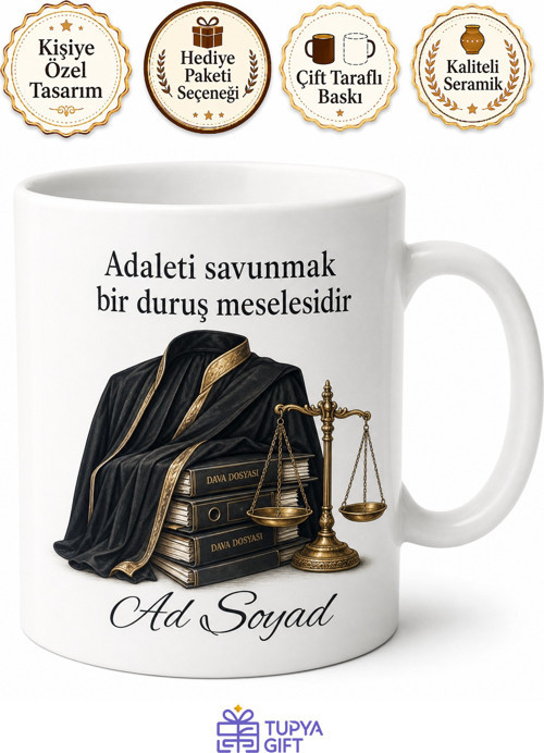 Avukat Cübbe Dava Dosyası Adliye Savunma Temalı Porselen Kupa Bardak Hediye