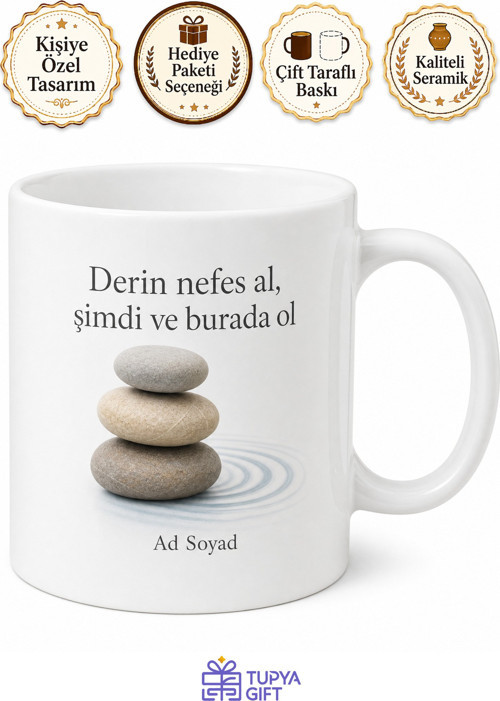 Zen Taşları Temalı Baskılı Kupa Bardak Meditasyon Hediye Porselen Mug