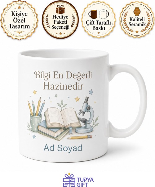 Ortaokul Öğrencisi Hediyesi Eğitim Temalı Özel Baskılı Porselen Kupa Bardak