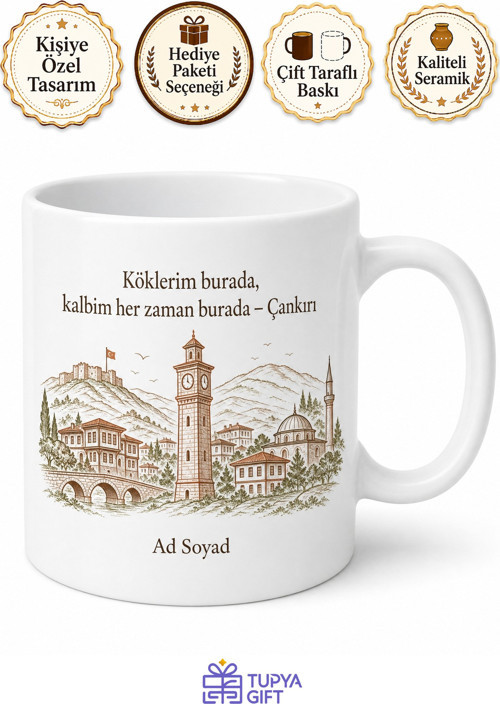 Çankırı Doğduğum Yer Temalı Kupa Bardak Hemşehri Hediye Porselen