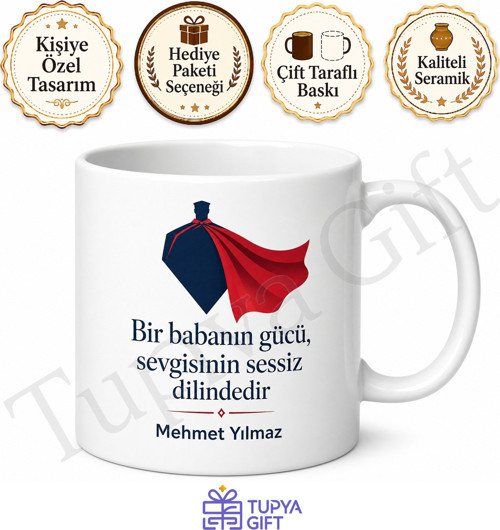 Süper Baba Logolu Özel Tasarım Kupa Bardak Babalar Günü Hediyesi