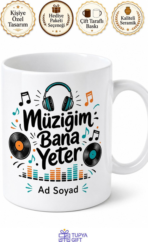 Müziğim Bana Yeter Yazılı Komik Kupa Bardak Müzik Severlere Hediye