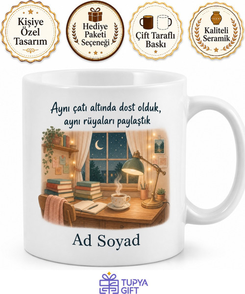 Yurt Hayatı Temalı Baskılı Kupa Bardak Hediye Üniversite Yurt Anısı