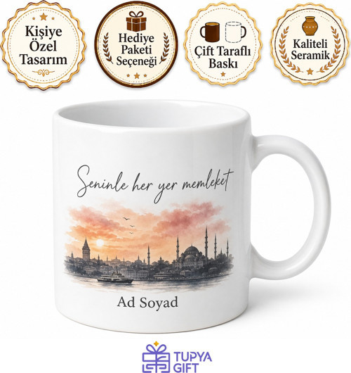 Kişiye Özel Memleket Temalı Sevgili Hediyesi Kupa Bardak İsimli Hediye