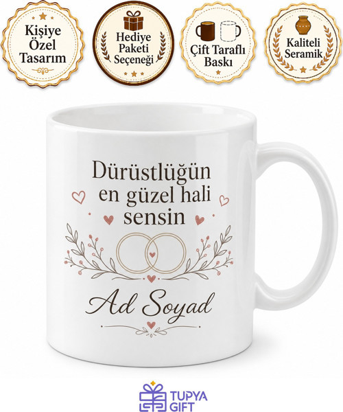 İsme Özel Dürüst Arkadaşım Yazılı Kupa Bardak Hediye
