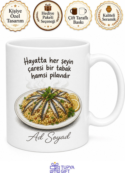 Hamsi Pilavı Temalı Baskılı Kupa Bardak Hediye Karadeniz Özel Tasarım