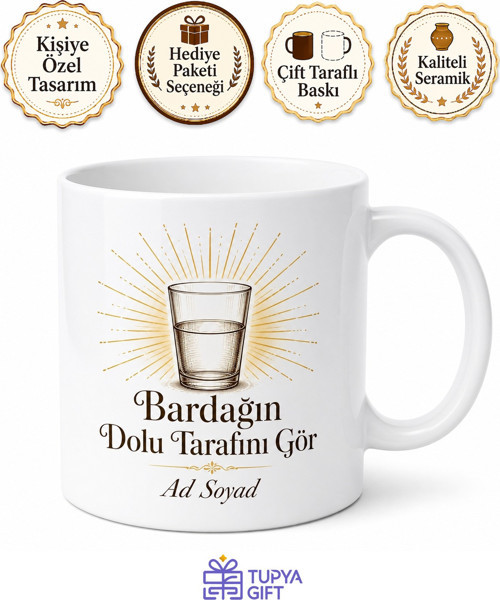 Optimist Bardağın Dolu Tarafı Polyanna Mutluluğu Baskılı Porselen Kupa Hediye