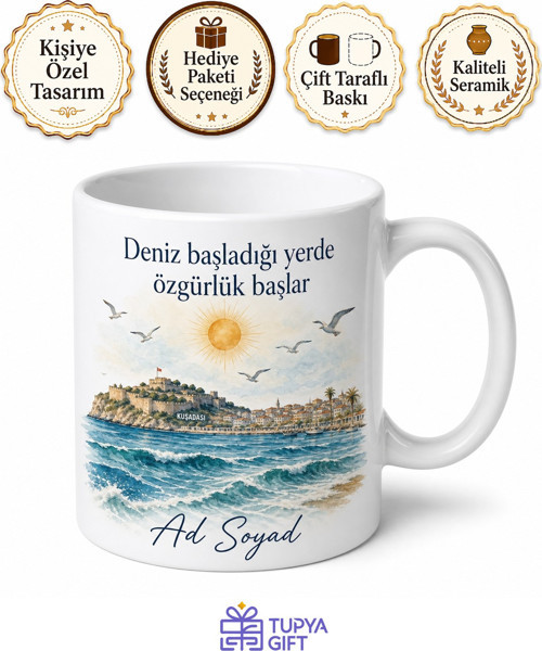 Kuşadası Tatilci Ruhu Aydın Hatırası Hediye Kupa Bardak Porselen
