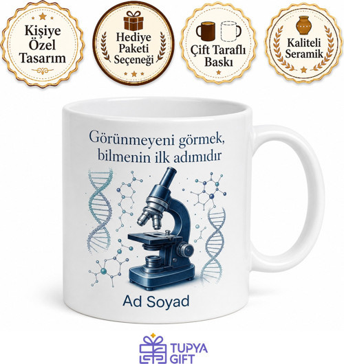Mikroskop Temalı Baskılı Kupa Bardak Bilim İnsanı Hediye Porselen Kupa