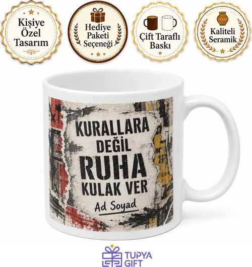 Grunge Tarzı Yırtık Poster Desenli İsyankar Sokak Ruhu Kupası Hediye Bardak