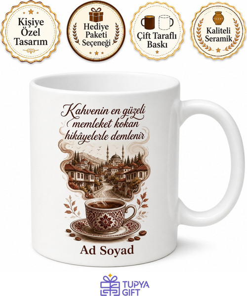 Kahve Tutkunlarına Memleket Kupası Özel Tasarım Porselen Kupa Bardak Hediye