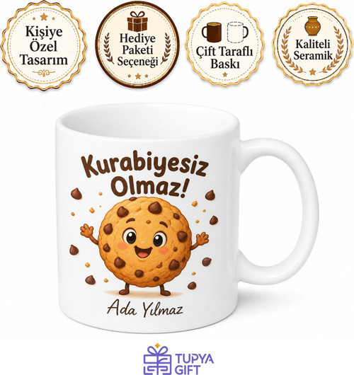 Çocuklara Özel Damla Çikolatalı Kurabiye Temalı Baskılı Porselen Kupa Bardak Hediye
