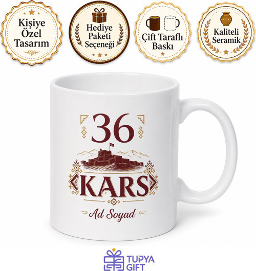Kars Plaka Kodlu Seramik Kupa Bardak 36 Kars Hediye Özel Tasarım