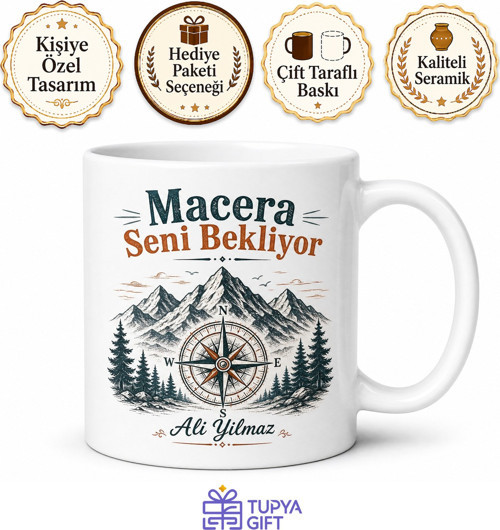 Yazılı Macera Bekliyor Baskılı Porselen Kupa Bardak Hediye