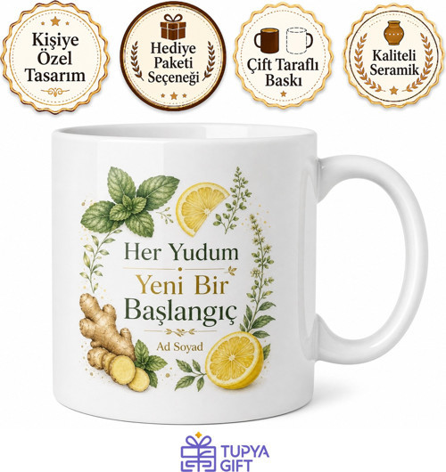 Detoks Çayı Temalı Baskılı Kupa Bardak Hediye Porselen Mug Sağlık