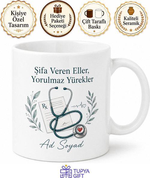 Doktor Stetoskop Reçete Hasta Muayenesi Şifa Dağıtan Kupa Bardak Hediye
