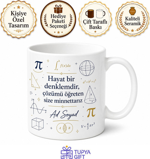 Matematik Öğretmeni İçin Özel Tasarım Seramik Baskılı Kupa Bardak Öğretmen Hediyesi
