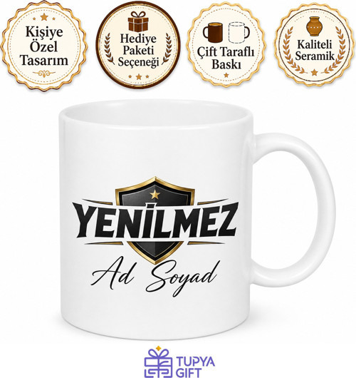 İsme Özel Yenilmez Yazılı Kupa Bardak Kişiye Özel Hediye