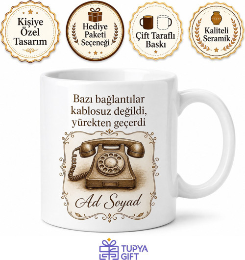 Eski Telefon Temalı Nostaljik Baskılı Kupa Bardak Hediyelik Porselen Mug