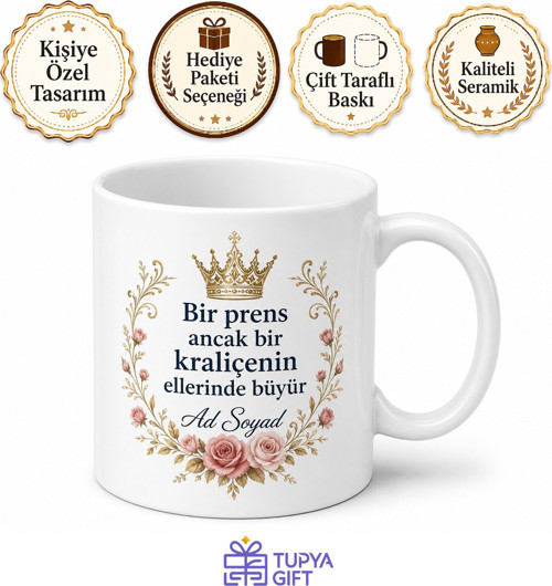 Prensini Büyüten Kraliçe Anneler Günü Hediye Kupa Bardak Erkek Çocuk Annesi