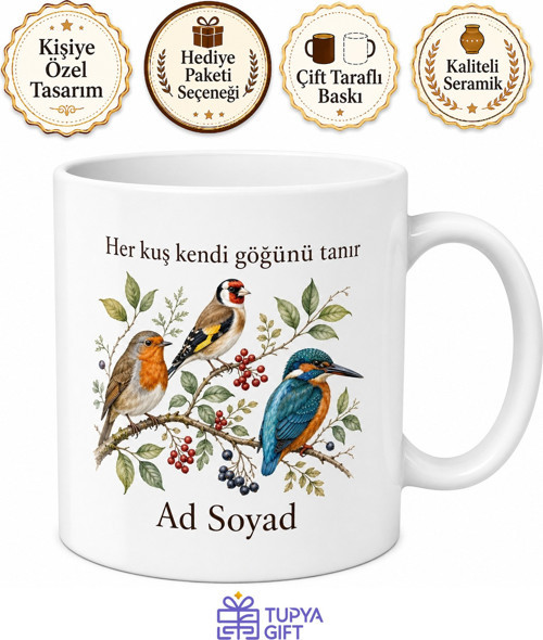 Kuş Rehberi Temalı Baskılı Kupa Bardak Hediye Kuş Gözlemcisi Doğa Kupa