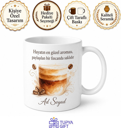 Caramel Macchiato Temalı Baskılı Kupa Bardak Kahve Severlere Özel Hediye