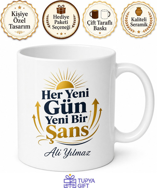 Her Yeni Gün Yeni Bir Şans Hedef Odaklı Motivasyon Çay Kahve Seramik Kupa Bardak Hediye