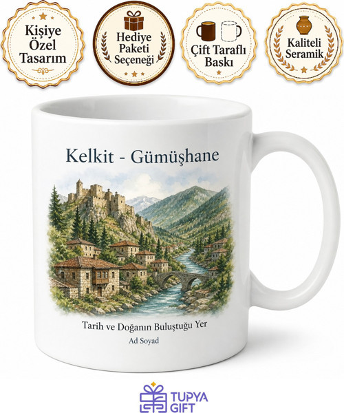Kelkit Tarihi Dokusu ve Doğası Gümüşhane Hatırası Kupa Bardak Hediye