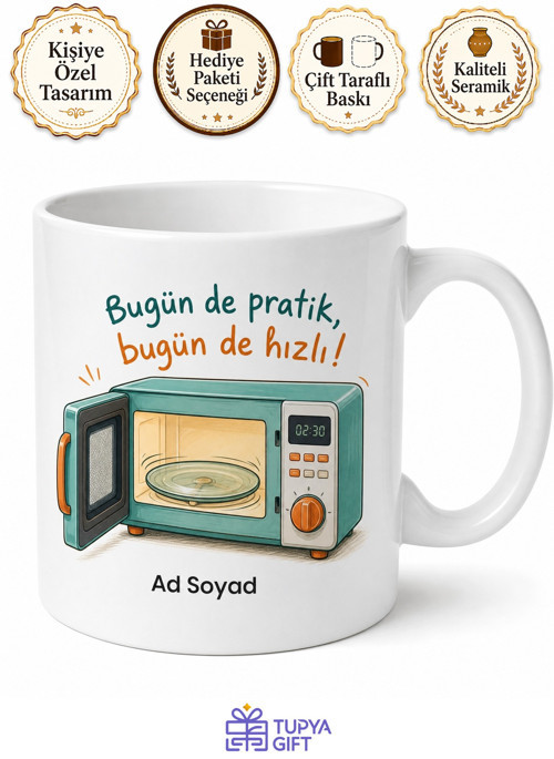 Mikrodalga Fırın Dönen Tabak Çizimli Öğrenci Kupa Bardak Hediye Pratik Yaşam