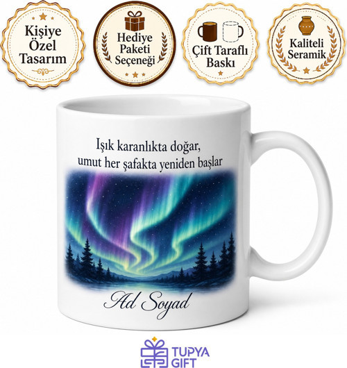 Aurora Temalı Baskılı Kupa Bardak Hediye Özel Tasarım Porselen Kupa