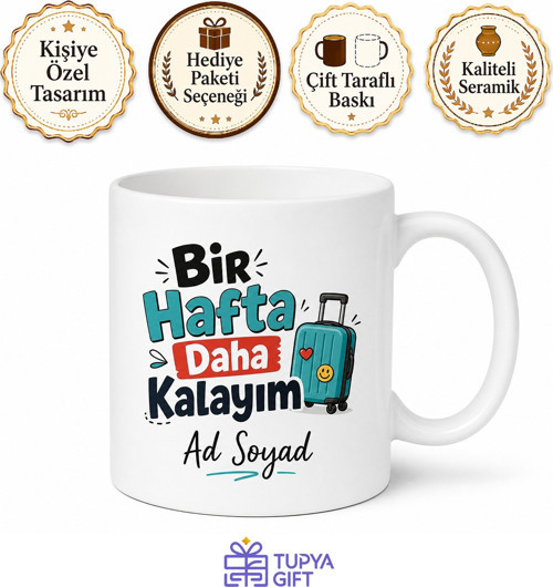 Bir Hafta Daha Kalayım Yazılı Komik Kupa Bardak Esprili Hediye