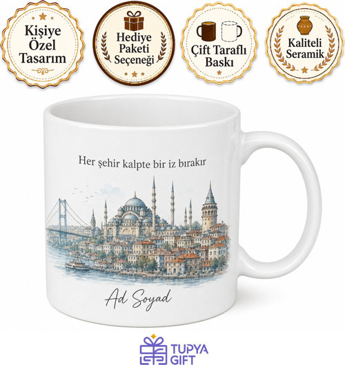 Kişiye Özel Şehir Hatırası Seramik Kupa Bardak İsimli Hediye