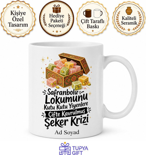 Karabük Safranbolu Lokumu Kutu Kutu Yiyenlere Çifte Kavrulmuş Şeker Krizi Kupa Hediye