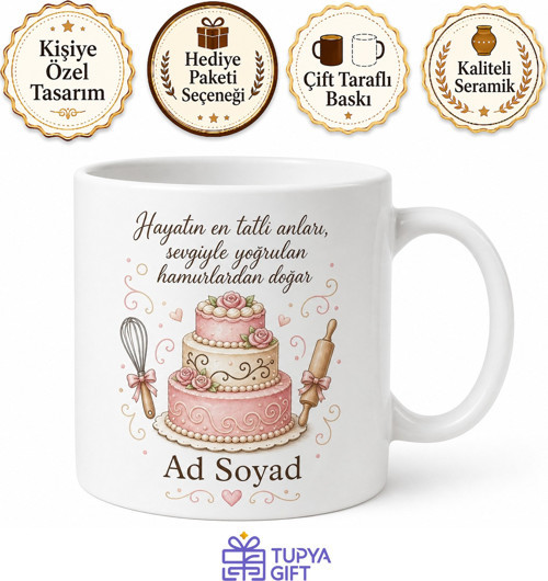 Kişiye Özel Pasta Sever Baskılı Kupa Bardak İsimli Hediye Pastacı Mug