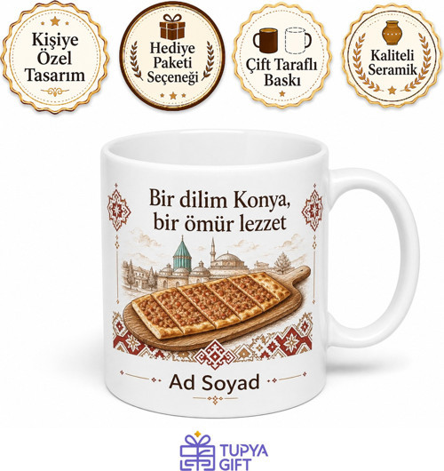 Konya Etli Ekmek Temalı Baskılı Kupa Bardak Hediye Porselen Mug