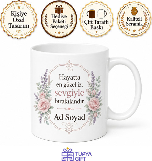 İsimli Kişiye Özel Baskılı Kupa Bardak Hediye Porselen Mug Tasarım