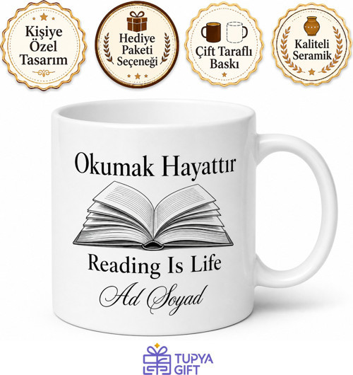 Reading Is Life Yazılı Okumak Hayattır Baskılı Porselen Kupa Bardak Hediye