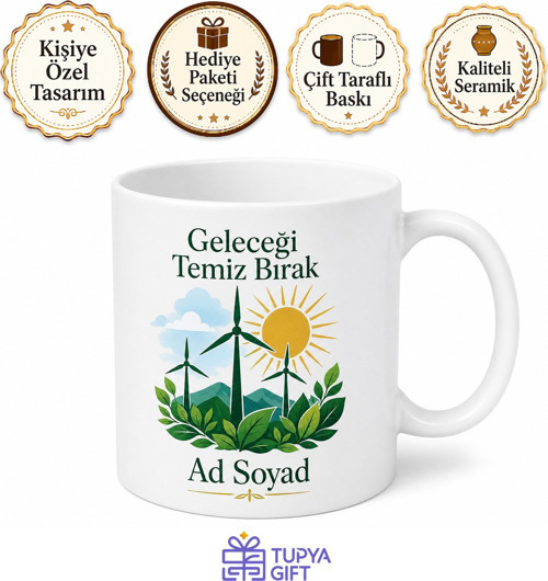 Yeşil Enerji Temalı Özel Tasarım Baskılı Kupa Bardak Hediye Porselen Mug
