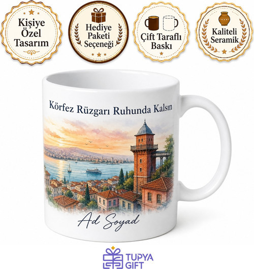 Tarihi Asansör Manzarası Körfez Rüzgarı İzmir Hatırası Çay Kupası Hediye