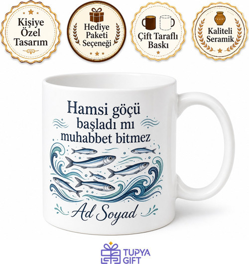 Trabzon Hamsi Muhabbeti Temalı Kupa Bardak Hediye Karadeniz Özel Tasarım