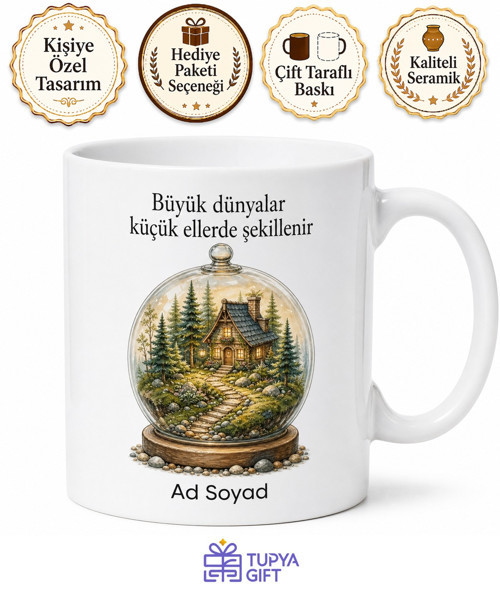 Diorama Sanatçısına Minyatür Dünya Çizimli Hediye Kupa Bardak Özel Tasarım