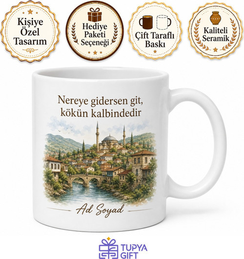 Memleket Hatırası Kupası Kişiye Özel Baskılı Porselen Bardak Hediye