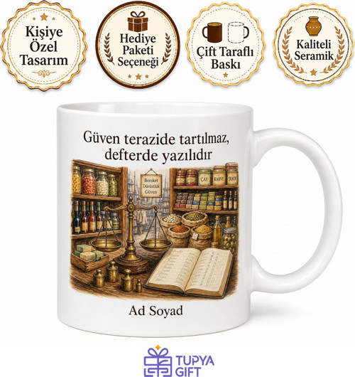 Bakkal Amca Veresiye Defteri Tartı Mahalle Esnafı Temalı Hediye Kupa Bardak