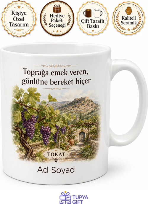Tokat Bağ Bahçe Temalı Kişiye Özel Memleket Kupa Bardak Hediye